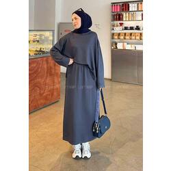 Cashmere Moda Simli Tüvit Ceket ve Etekli Takım - Siyah