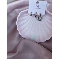 3lü Silver Zümrüt Küpe Seti