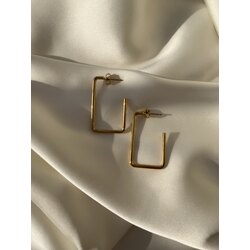 Dikdörtgen Çelik Gold Küpe