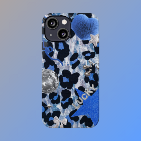 Y2K "Lucky" Blue Leopard Phone Case