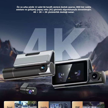 CENOVA Q7 4K 3 KAMERA ARAÇ KAMERASI (WİFİ)