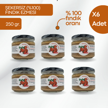 Şekersiz (%100) Fındık Ezmesi 250 Gr. (6 Adet) - Taneli Yoğun Kıvam