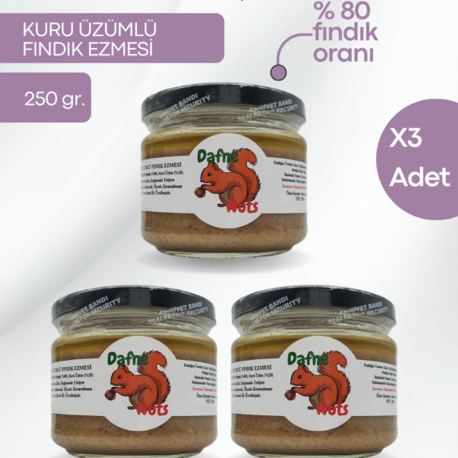 Ege Kuru Üzümlü Fındık Ezmesi 250 Gr. (3 Adet) - Meyveli Taneli Yoğun Kıvam