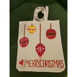 Mery Christmas Temalı El Boyama Heybe Çanta 