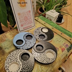 Ying Yang Dot Mandala Ahşap Mumluk 