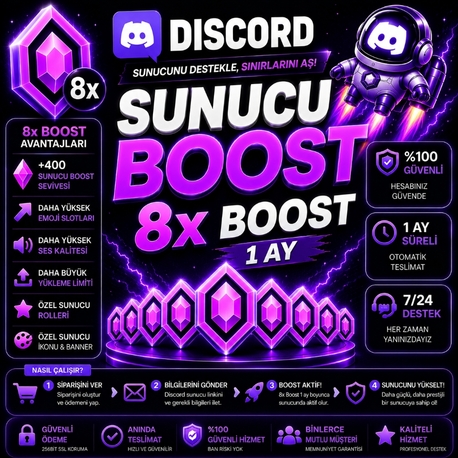 Discord Sunucu Boost x8 | 1 Ay