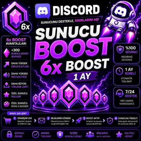 Discord Sunucu Boost x6 | 1 Ay