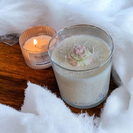 El Yapımı Işıltılı Soya Wax Mum -Fresh Kokulu Çiçekli Dekoratif Mum- Vegan Mum