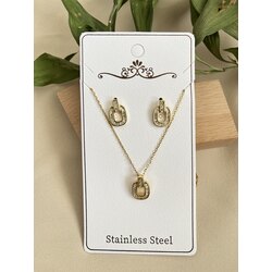 Baget Taşlı Kolye/Küpe Set
