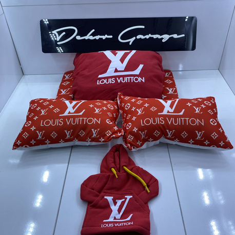 Louıs Vuıtton Kırmızı Süper Set Penye Kılıf + Kemer Ped + Boyun Yastığı + Vites Poları