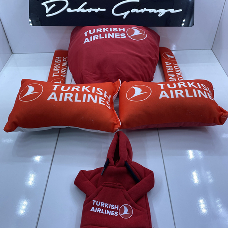 Turkısh Airlines Süper Set Penye Kılıf + Kemer Ped + Boyun Yastığı + Vites Poları