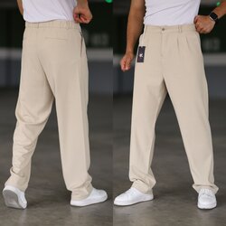 Krem Baggy kumaş pantolon