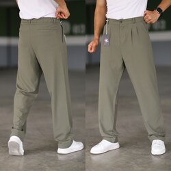 Haki baggy kumaş pantolon