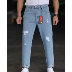 Açık mavi yırtık detaylı boyfrend pantolon