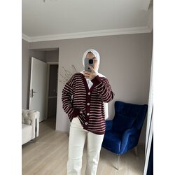 Mürdüm rengi Çizgili hırka