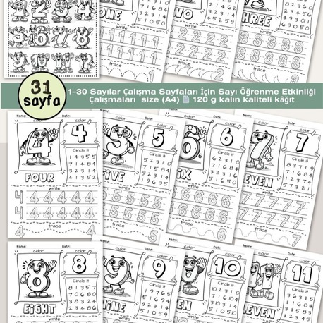1–30 Sayılar Çalışma Sayfaları (OK15)