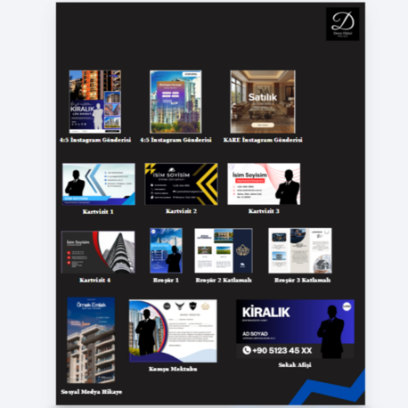 Emlakçılar İçin Mega Canva Tasarım Paketi (13 Parça - Kartvizit, Broşür, Post, Story)