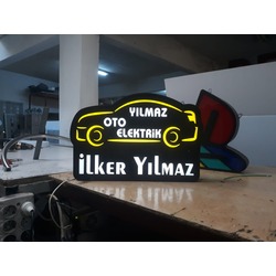 OTO ELEKTRİK Yazılı Tabelası 3D LED Tabela Logo Hazır Tabela Neon Etkili Işıklı Kutu Harf Tabela