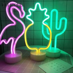 3D Neon Işıklı Flamingo Unicorn Kaktüs Kalp Işıldak Gece Lambası