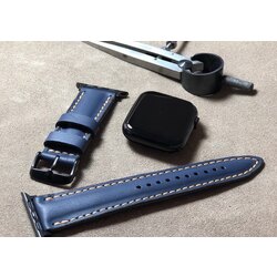 Lacivert Apple Watch Dolgulu Deri Kordon 