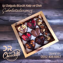 dolgulu büyük kalp ve disk çikolata kutumuz