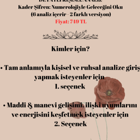 Detaylı Kişisel Analiz – Kader Şifren: Numerolojiyle Geleceğini Oku (2 Seçenekli)