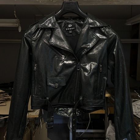Orijinal DERY Sleek Cropped Biker Kadın Deri Ceket