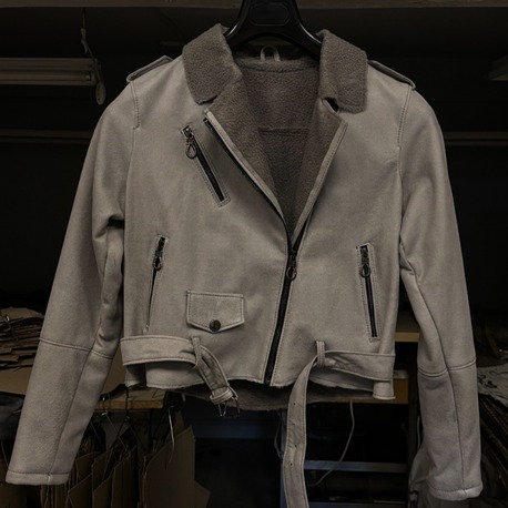 Orijinal DERY Stone Cropped Biker Kürk Kadın Deri Ceket