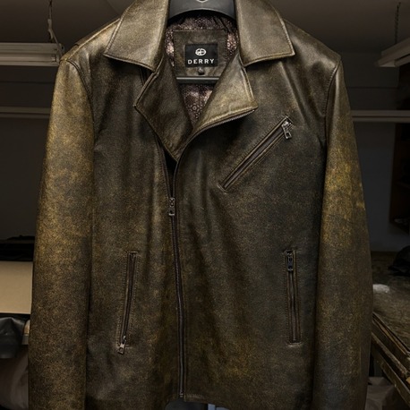 Orijinal DERY Vintage Stained 2 Biker Erkek Deri Ceket