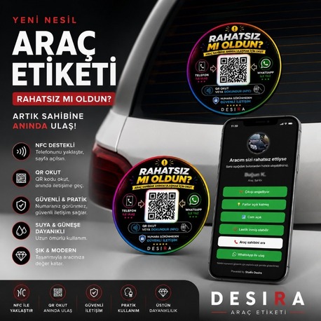 2 Adet Etiket | NFC & QR Araç İletişim Etiketi | Telefonunu Yaklaştır Sayfa Açılsın