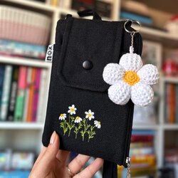 Telefon Bölmeli Cüzdan Çanta (Siyah Papatya)