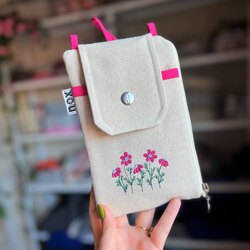 Telefon Bölmeli Cüzdan Çanta (Fuşya Papatya)