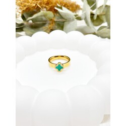 Malahit Taşlı Van Cleef Yonca Gold Çelik Yüzük