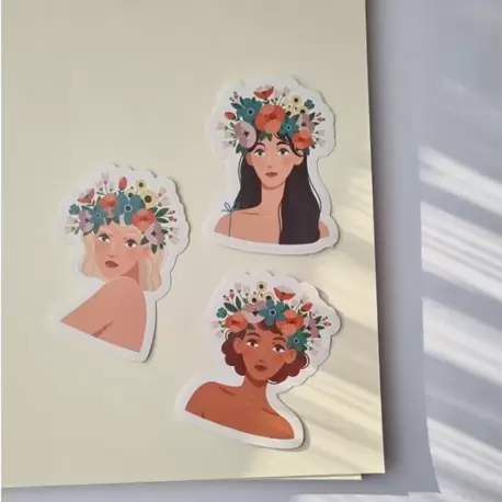 3 Adet Çiçekli Kız Sticker