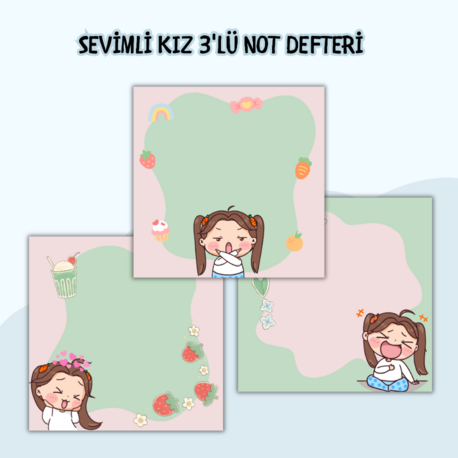 3'lü Sevimli Kız Not Defteri
