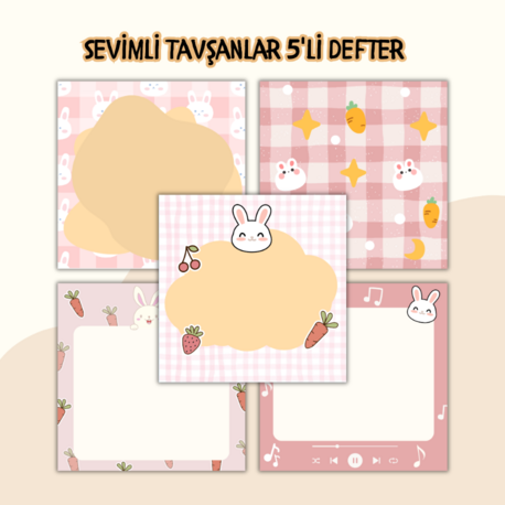 5 Seçenekli Tavşanlı Tutkallı Not Defteri