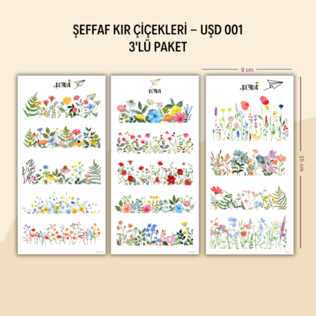 UŞD-001 3'lü Kır Çiçekleri Sticker
