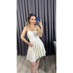 Askılı Ekru Mini Elbise 