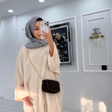 Ekru Pantolonlu Abaya/Tunik Takım