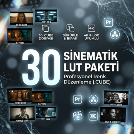 30 Premium Sinematik LUT Paketi | Profesyonel Renk Düzenleme (.CUBE)