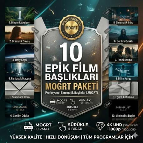 Premiere Pro İçin 10'lu Epik Film Başlıkları MOGRT Paketi