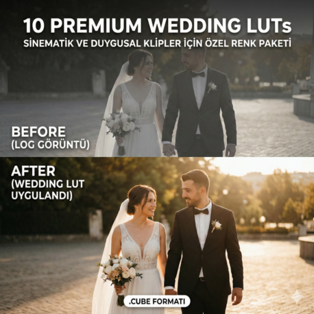10 Premium Düğün LUT Paketi | Sinematik Renk Düzenleme (.CUBE)