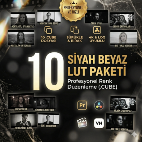 ProFilm B&W LUT Paketi: 10 Sinematik Siyah-Beyaz Renk Efekti