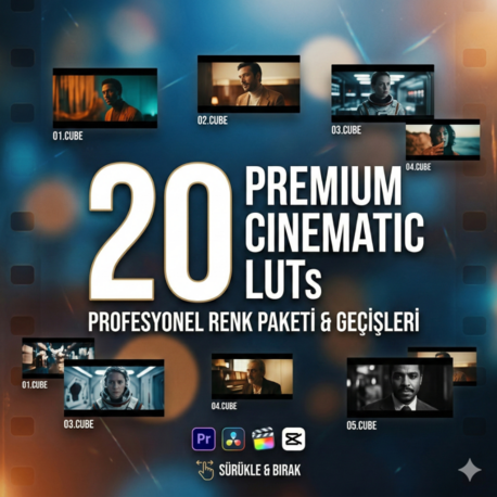 20 Premium Sinematik LUT Paketi | Profesyonel Renk Düzenleme (.CUBE)