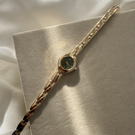 Gold mini vintage saat (yeşil kadran)
