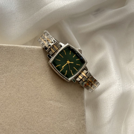 Silver vintage saat (yeşil kadran)