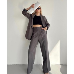 ŞAL YAKA BLAZER PALAZZO PANTOLON TAKIM GRİ 