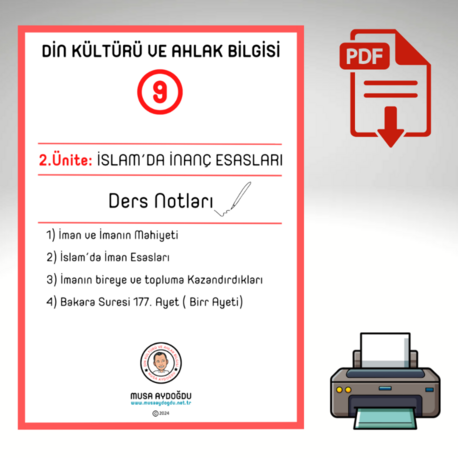 DKAB-9.sınıf 2.Ünite: İslam'da İnanç Esasları- Ders Notları