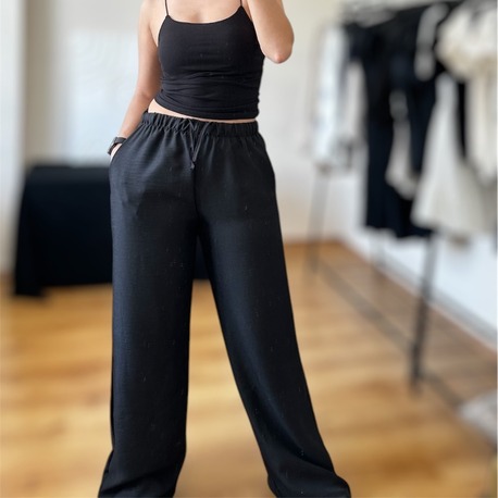 Siyah Sofia Keten Pantalon 
