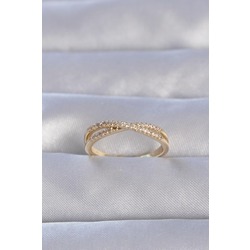 Pirinç Gold Renk Zirkon Taşlı X Model Ayarlanabilir Yüzük